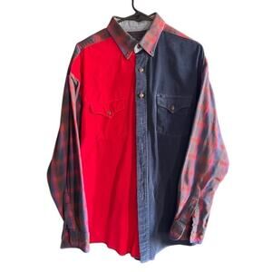 Panhandle Slim Cowboy Cord&Flannel Long Sleeve Button Up Red & Blue sz L‎